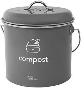 joeji's Kitchen Compost Bin 3.5L - Compact Kitchen Compost with Carbon Filters - Galvanized Steel Indoor Composting Bin - Odourless Food Recycling Solution - Ideal for Food Waste and More (Grey)