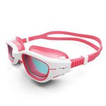 AqtivAqua Kids Swimming Goggles Kids 6-14 3-6 Swim Goggles for Childrens Girls Boys MINI-DXC (Pink&white, Transparent lenses)