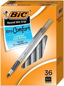 BIC Round Stic Grip Xtra Comfort Ball Pen, Medium Point (1.2 mm), Black, 36-Count