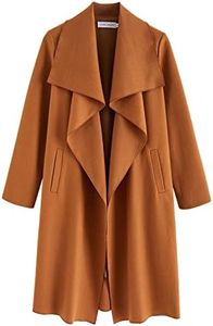 CHICWISH Women's Wide lapel Open Front Long Sleeve Pumpkin Orange Wool Blend Trench Coat