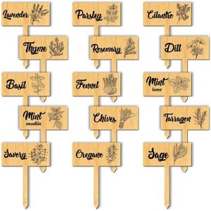 arricraft 15 Pcs Plant Labels, Wooden Herb Markers Herb T Type Tags Garden Labels with Printed Herb Name Wood Garden Stakes for Indoor and Outdoor Potted Seed Herbs Unique Funny Gifts