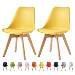 mcc direct Set of 2 Dining Chairs Wooden Legs Soft Cushion Pad Stylish DELUXE Retro Lounge Dining Office EVA (Yellow)