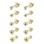 JOVIVI Gold Stud Earrings for Women Girls, 5 Pairs Stainless Steel Round Ball Stud Earrings Set, Hypoallergenic Barbell Earring Ear Studs Men Jewellery,Size: 3, 4, 5, 6, 8mm