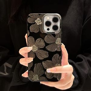 LIUJINCAN iPhone 7 Plus Case - Retro Black Floral Design Silicone Case with TPU Bumper and Camera Protector for iPhone, Soft Aesthetic Thin Cover for Women and Girls (7 Plus)