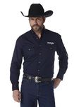 Wrangler Men's Western Logo Two Pocket Long Sleeve Button Shirt, Navy, XL Tall