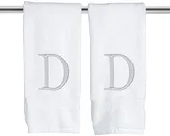 Monogrammed Hand Towels for Bathroom - Luxury Hotel Quality Personalized Initial Decorative Embroidered Bath Towel for Powder Room, Spa - GOTS Organic Certified - Set of 2 Letter D