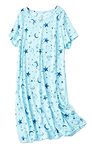 CHUNG Women Short Sleeved Soft Cotton Nightdress Ladies loose fit Nighties Animal Floral Print, Blue Star, L