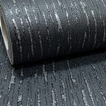 Muriva Embossed Plain Black Silver Glitter Blown Vinyl Textured Thick Heavy Wallpaper (Black and Silver)