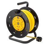 Extension Lead 30m Heavy Duty Cable Reel, 4 Socket Cord Reel UK Plug Socket with Thermal Cut-Out Protection 13A Fused Plug