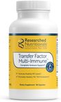 Researched Nutritionals Transfer Factor Multi-Immune - Complete Immune Support with Zinc, Beta Glucan, Mushrooms Supplement & Colostrum Capsules - Backed by Peer Reviewed Clinical Research (90 Count)