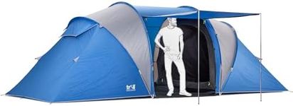 Trail Hartland XL 6 Man 2 Room Tent with Living Area, 3000mm HH Waterproof Rating, 2 Darkened Bedrooms, Easy Pitch Tunnel Tent for Family Camping, King Pole Awning, Storage Bag (L560cm x W220cm x