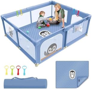 Kids Station Non-Foldable Baby Playard Playpen - Spacious - For Infants upto 4 Years - With Extra Thick Mattress - Storage Pocket and Anti-Fall Grasp Rings - Kids Activity Center with Safety Lock - 6ftx5ft or 180x150cm (Blue)