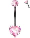 OUFER Body Piercing Titanium Belly Bars 14G Internally Navel Piercing Jewellery Heart CZ Belly Piercing Navel Bars 10/12/14/16mm Belly Button Bars Ring