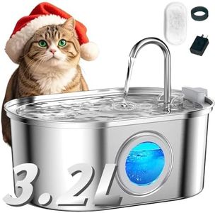 Cat Water Fountain - Cat Fountain 3.2L/108oz with Quiet Pump, Pet Water Fountain Stainless Steel Automatic Water Bowl with Transparent Window and LED Light, Water Fountain for Pets Cats, Dogs