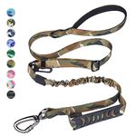 Hotsky Heavy Duty Dog Leash,Military Dog Leash With Car Seat Belt&Double Handle For Large Dogs Up To 800Lbs,4-6Ft Shock Absorbing Retractable Strong Dog Leashes For Training&Walking,Camo,149.9 cm