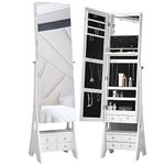 Nikita Jewellery Storage Cabinet with Full Length Mirror, LED Lights, 6 Drawers, 3 Shelves, Ring & Earring Holder - Full Length Dressing Table & Jewelry Armoire for Bedroom & Vanity - White