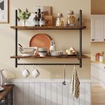 Bestier Pipe Shelf Industrial Floating Shelving 31" Kitchen Wall-Mounted Shelf with Towel Bar Hooks Coffee Bar Shelf Wine Hanging Display Rack Bookshelf Living Room Decor Bathroom-Rustic Brown