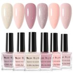 DouborQ 6 Colors Pink Nude Nail Polish Set Skin tone Finger Nail Polish Bulk Manicure Nail Art Home Salon Long-lasting Sequins Nail Art Varnish (7-12)