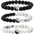 2-3Pcs Handmade Yin Yang Natural Stone Bead Bracelet Set for Women Men Best Friend Adjustable Braided Cord Strand Tai Chi Gossip Couple Matching Bracelet Friendship Jewelry Gift, resin metal, alloy,