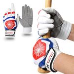 J&S Sporting Spider Grip Baseball Softball Batting Gloves for Mens and Kids (Blue Red, Medium)