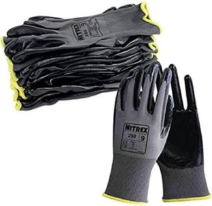 NITREX Unigloves 250 – 10 pares – Guantes de manipulación general con revestimiento de palma de nitrilo y forro de poliéster, color gris y negro