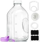 64 Oz Heavy Duty Glass Milk Bottle with Reusable Airtight Strong SCREW LID - Half Gallon Glass Water Bottle with Scale Lines - 2 Qt Glass Milk Jug Pitcher - Extra Gaskets & Handle!