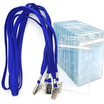 Name Tags 50 Pack Lanyards with Bulldog Clip and 50 Pack Waterproof Clear Plastic Vertical Name Tag Badge ID Card Holders(Blue)