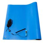 Sky- ESD Safe Anti Static PVC Vinyl 2 Layer 1.5 mm Thick Table Mat (2.5ft. x 5 ft, Blue) with 4 Corner Button, Wrist Band & Grounding Cord All Set