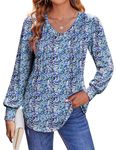 Zeagoo Womens Tops Puff Long Sleeve Shirts Casual V Neck Modify Tunic Top Blue Floral Boho Floral Blouse