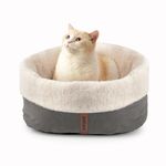 Petace Self Warming Cat Bed, 45 x 35 cm Anti-Slip Soft Round Thermal Pet Cushion Bed for Kittens & Small Puppy, Grey