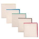 Men's 5-Pack Pocket Square Solid White with Embroidered Edge Hanky Pure Cotton Linen for Suits Handkerchiefs, Assorted 3, Regular