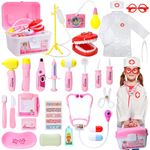 LOYO Doctor Kit Kids, 37 Pcs Dentist kit for kids, Doctors Play Set with Doctor Costume, Pretend Play Toddler Toys for 2 3 4 5 6 7 Years Old Girls Boys Birthday Gifts (Pink)