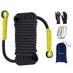 EMEKIAN 12 mm Outdoor Climbing Rope, 10 M (32 ft) Indoor Workout Rope, Static Rock Escape Rope with Non Slip Gloves for Ice Climbing Equipment, Fire Safety Rescue Rope, Black