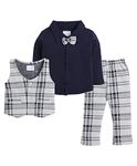 BUMZEE Beige & Navy Boys Full Sleeves Shirt Waistcoat & Pant Set with Applique Bow Age - 12-18 Months (Peb8050D-bge.nbl)