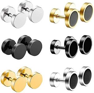 JZZJ Cool 10 mm orecchini da uomo in acciaio INOX donne piercing per orecchio tunnel set di 4 paia（6 Pairs 8mm）