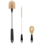 HASTHIP® 3 Pcs Bottle Brush Set with Straw Cleaner for Water & Baby Bottles, Ergonomic Handles, Gentle Bristles, Long/Short Handle Bottle Cleaning Brush for Deep Cleaning Bottles, Baby Feeding Bottle