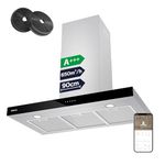Ciarra CBCS9102 90cm Cooker Hood Wall Mount Chimney Hood Recirculating&Ducting 650 m³/h with 4 Speed WIFI APP Touch Control Kitchen Extractor Fan with CBCF003 Carbon Filters