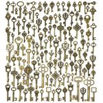 125 PCS Vintage Skeleton Key Set Charms, JIALEEY Mixed Antique Style Bronze Brass Key Set Charms for Pendant DIY Jewelry Making Wedding Party Favors, Metal