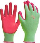 DIGZ 7697 Stretch Knit Women's Gardening Gloves, Work Gloves with Polyurethane Coating, Green/Pink, Large