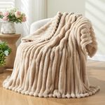 NEWCOSPLAY Super Soft Throw Blanket Brown Premium Silky Flannel Fleece 3D Ribbed Jacquard Lightweight Bed Blanket All Season Use (Brown Ribbed, Throw(50"x60"))