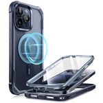 i-Blason Ares Mag for iPhone 15 Pro Case, [Compatible with MagSafe] Dual Layer Rugged Clear Bumper Case with Built-in Screen Protector (Navy)