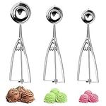 Scoop Set,Ice Cream Cookie Trigger Scoop Set with Large-Medium-Small Size,Ergonomic Handle Cookie Dough Scoop,Stainless Steel Ice Scoop for Kids & Families