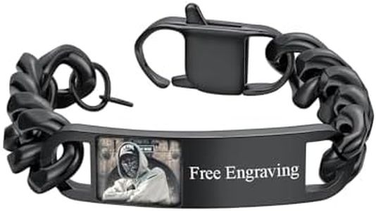 Picture Personalized ID Bracelet Bangle Men Jewelry Women Cuban Link Hand Chain Gift for Him Custom Photo Name Black Bracelets 15mm 19cm