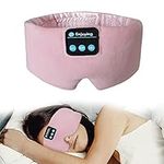 Sleep Headphones Bluetooth Eye Mask, Soft Wireless Headband with Ultra-Thin Headset, Silk Sleep Mask Music Travel Adjustable Eye Cover for Women Side Sleepers (Pink)