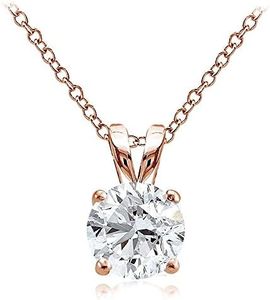 Hoops & Loops Rose Gold Flash Over Sterling Silver 2ct Cubic Zirconia 8mm Round Solitaire Necklace