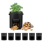 LITLANDSTAR 6 Pack 10 Gallon Potato Grow Bags, Heavy Duty Nonwoven Fabric Garden Planting Bag Plant Container with Flap and Handles, Aeration Fabric Pots for Growing Vegetable, Fruits and Flowers