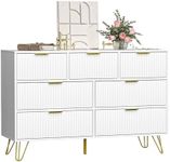 FURNIWAY Dresser for Bedroom, White Bedroom Dresser with 7 Drawers, Modern Wide Dresser with Gold Pulls,White