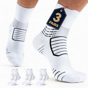 mqamex Compression socks men (US, Alpha, Large, Regular, Regular, 3 white)