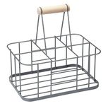 KitchenCraft Living Nostalgia Milk Bottle Holder Doorstep, Milk Crate, Wire Metal with Wooden Handle, 29 x 20 x 13cm, Grey