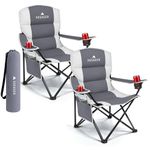Voyager Folding Camping Chairs 2 Pack with Cooler Bag, Lightweight Q195 Steel Frame, 600D Oxford Fabric, Portable & Comfortable - Black (Grey, Padded)